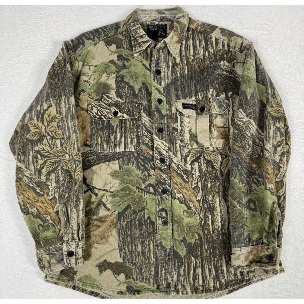 VTG Rattlers Brand Camo Shirt Mens L Realtree  Chamois Hunting 90s Made in USA